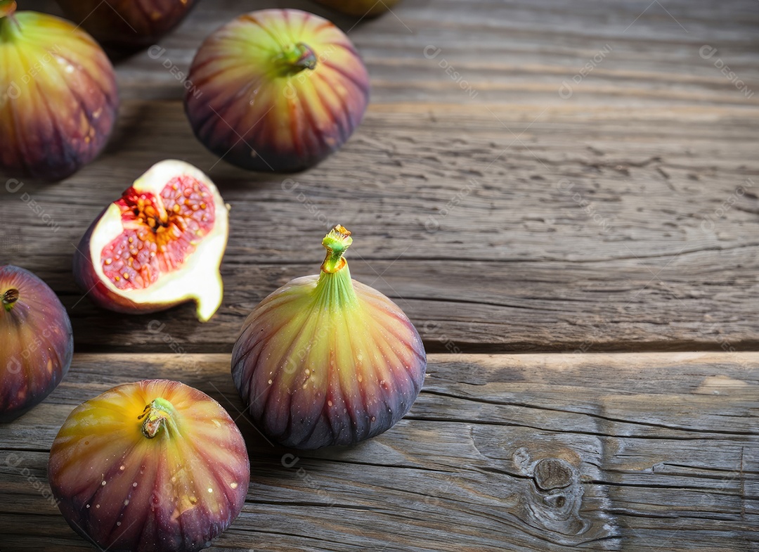 Alguns figos em um fundo de madeira velho