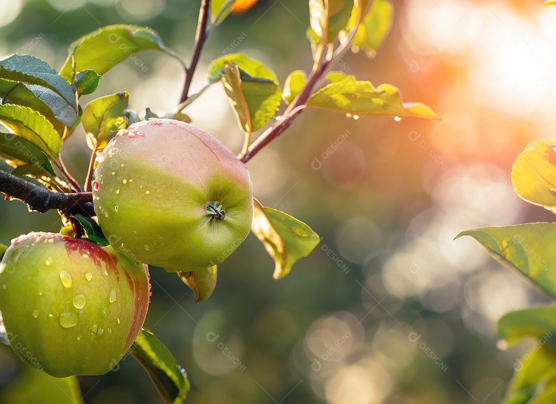 A maçã cresce em uma árvore no jardim da colheita
