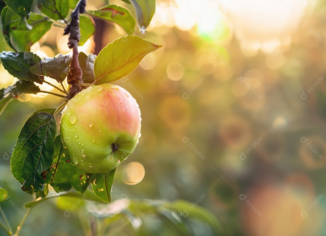 A maçã cresce em uma árvore no jardim da colheita