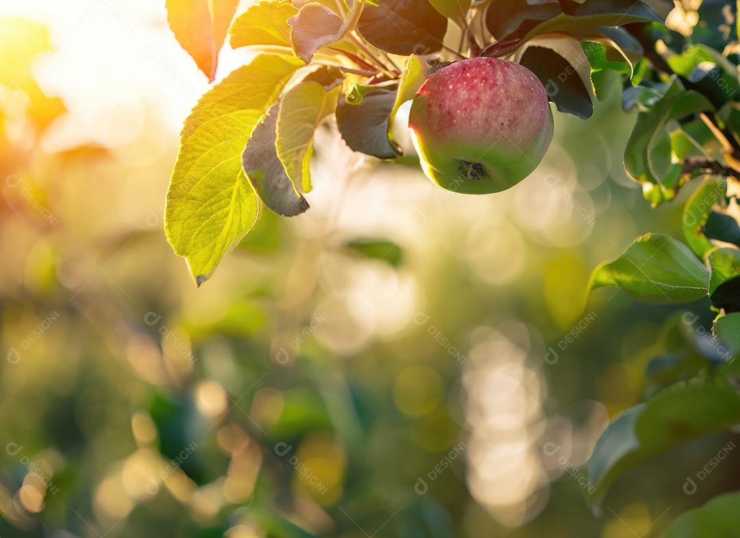 A maçã cresce em uma árvore no jardim da colheita