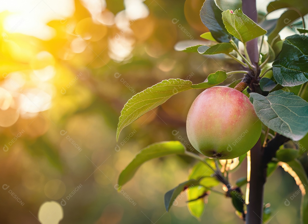 A maçã cresce em uma árvore no jardim da colheita