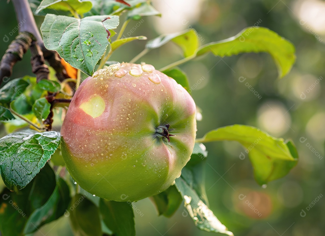 A maçã cresce em uma árvore no jardim da colheita