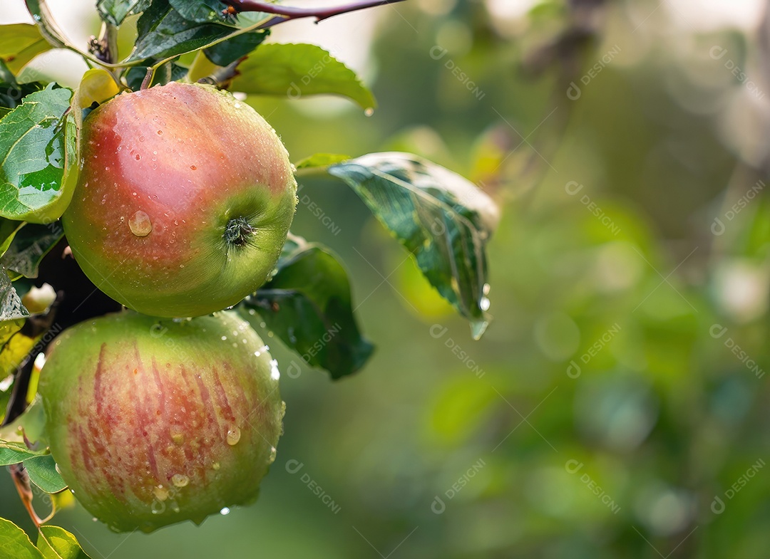 A maçã cresce em uma árvore no jardim da colheita