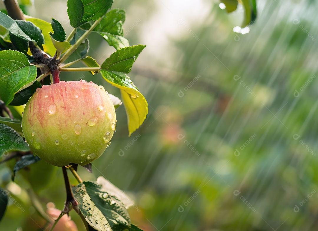 A maçã cresce em uma árvore no jardim da colheita