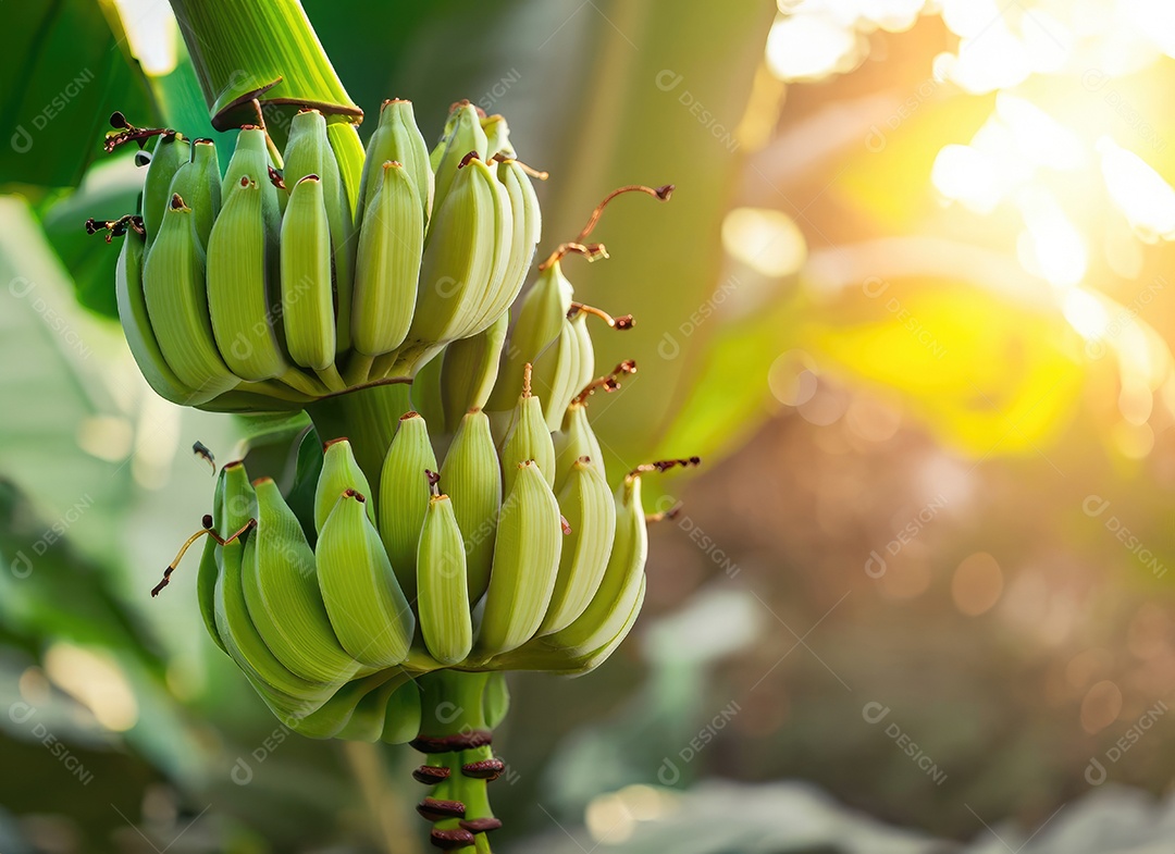 A banana cresce em uma árvore no jardim da colheita