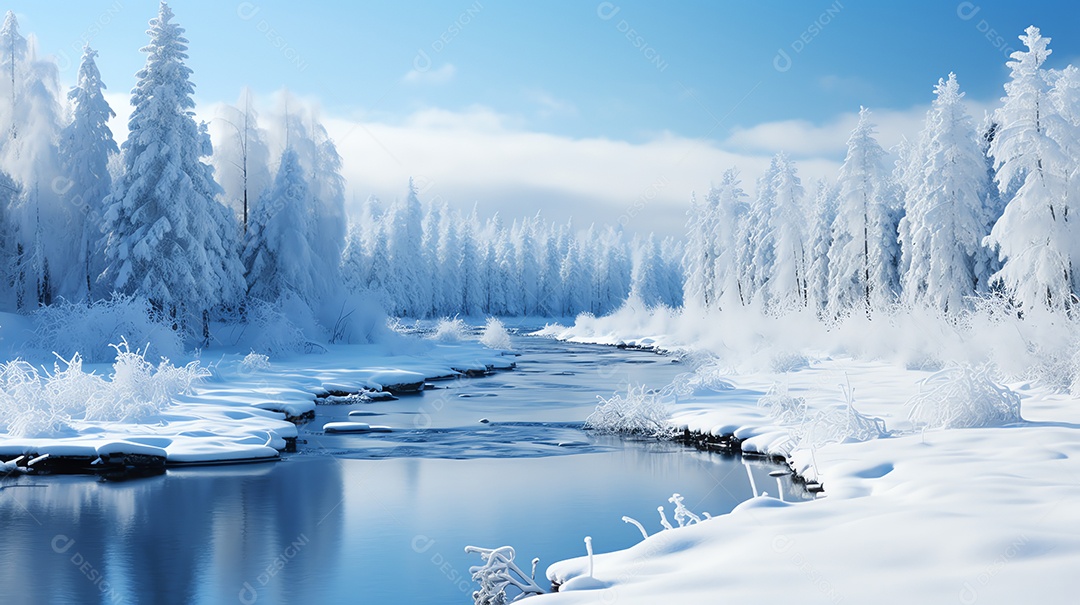Paisagem de montanha de inverno com rio no parque nacional