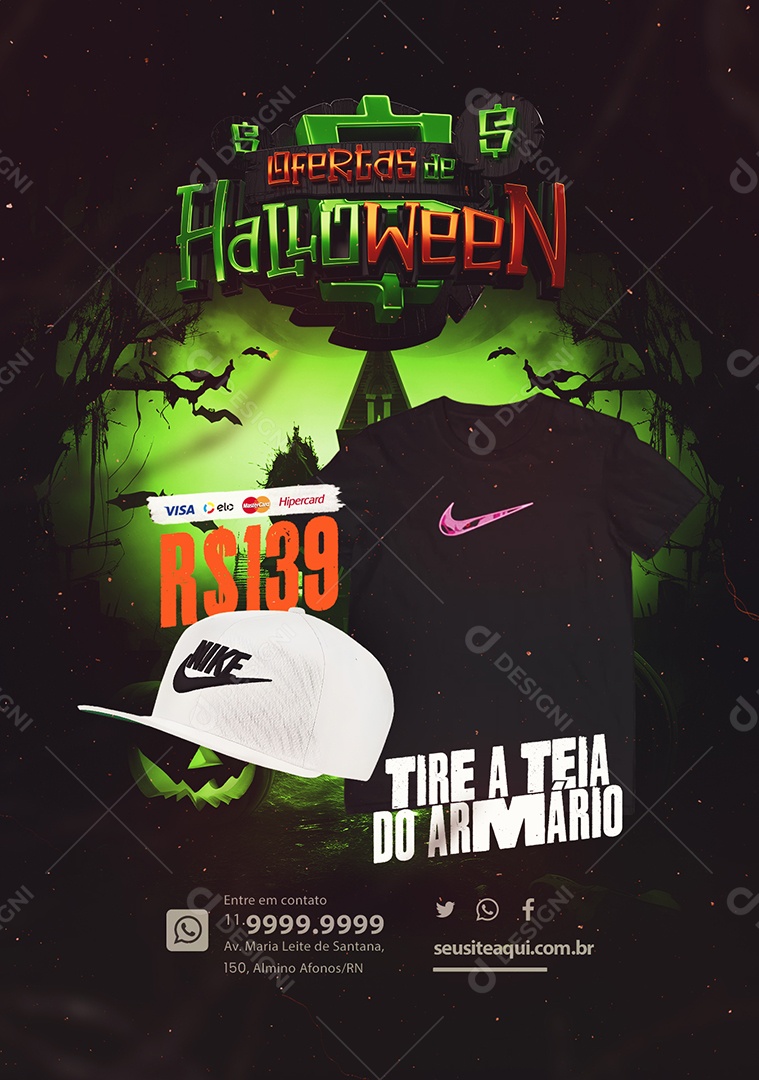 Loja Ofertas de Halloween Boné Nike Camisa Nike Tire a Teia do Armário Social Media PSD Editável