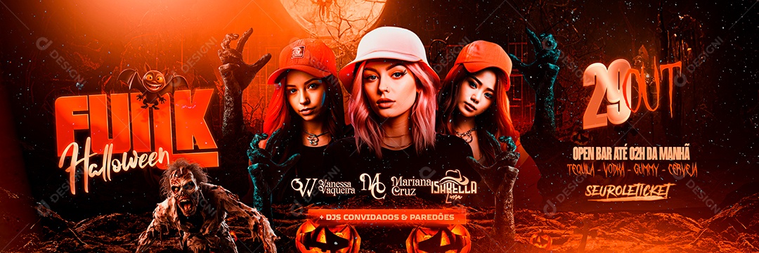 Flyer Carrossel Funk Halloween Vanessa Vaqueira Mariana Cruz Isabela Lima Social Media PSD Editável
