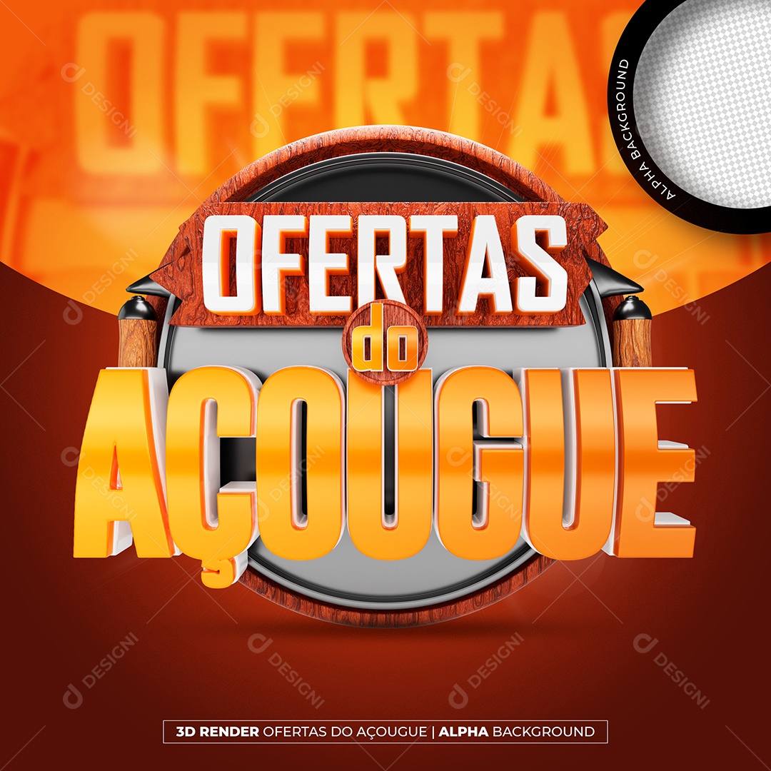 Ofertas do Açougue  Selo 3D Vermelho Dourado para Composição PSD