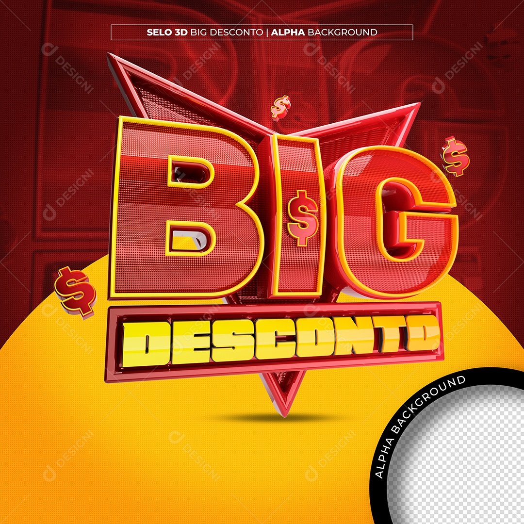 Big Desconto Selo 3D Vermelho Dourado para Composição PSD