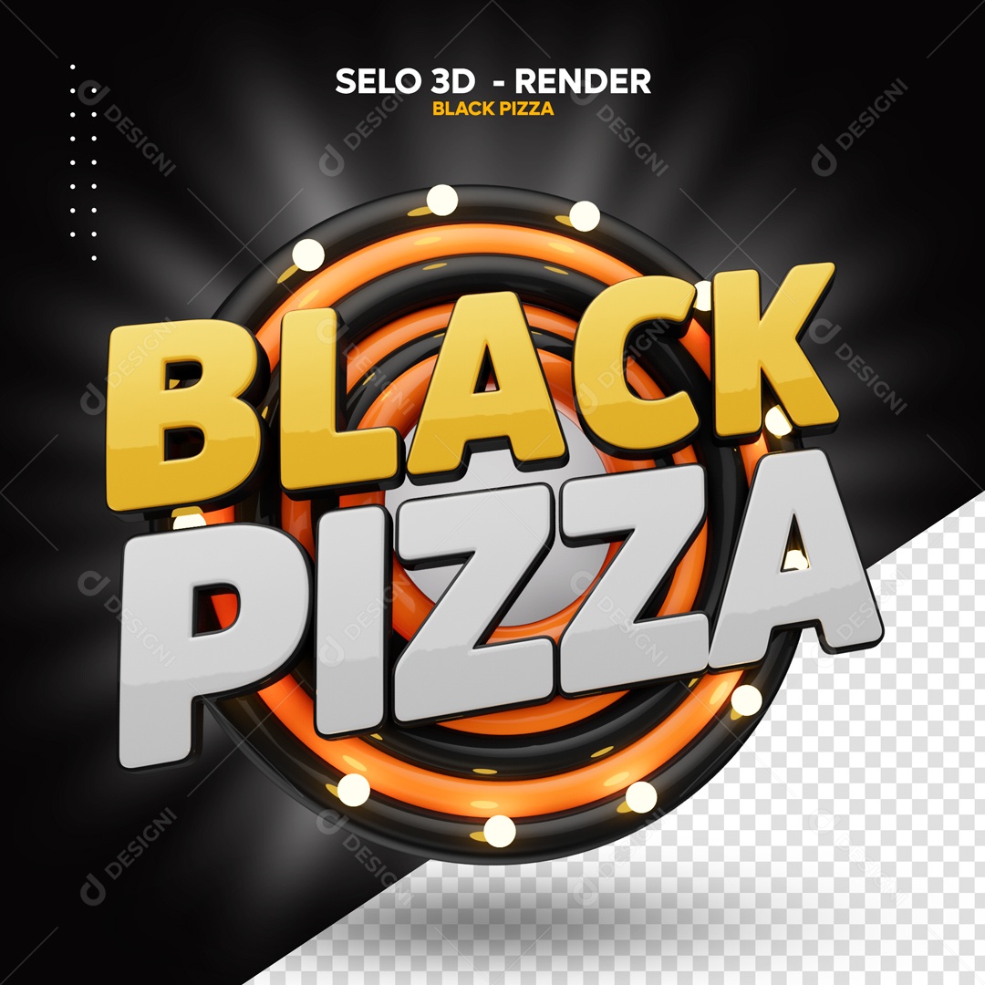 Selo 3D Black Pizza Para Composição PSD