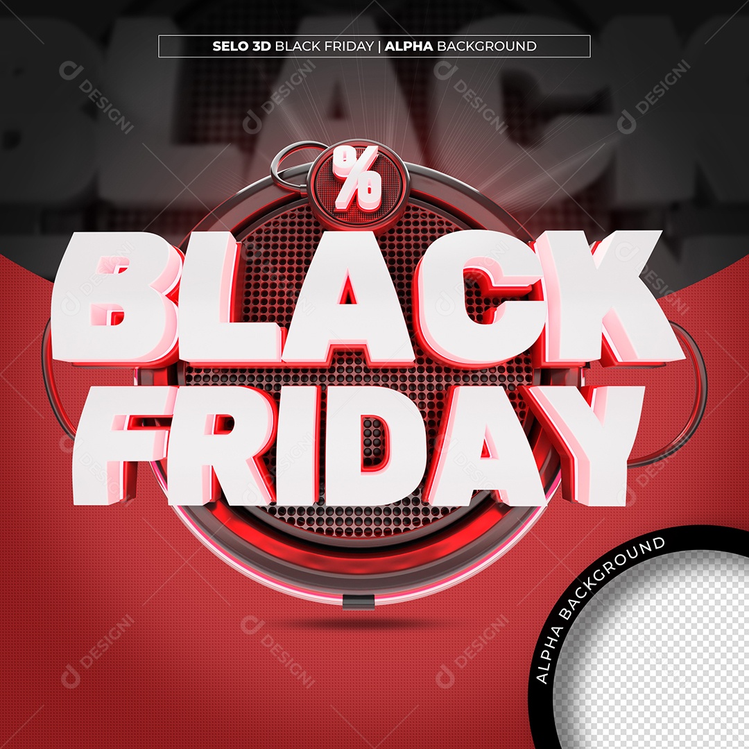 Black Friday Neon Selo 3D Preto Branco para Composição PSD