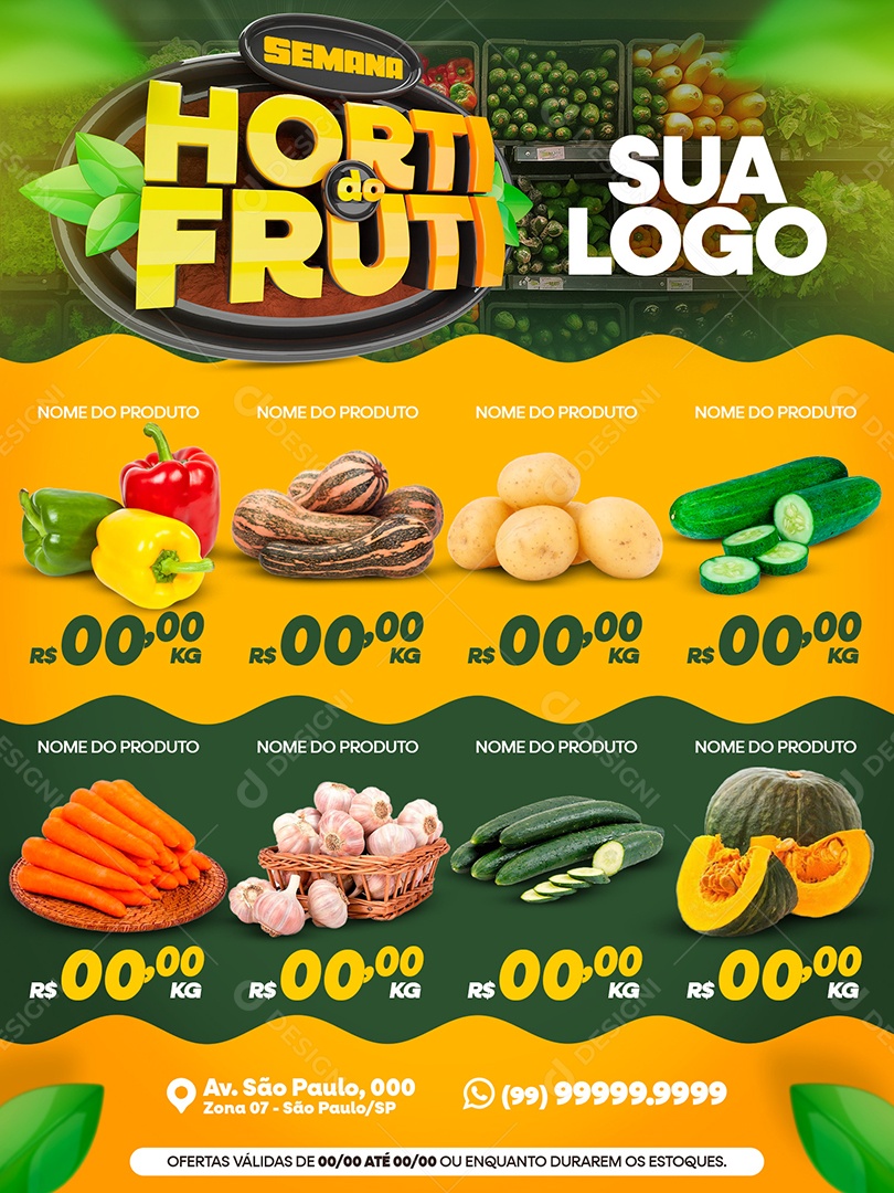 Semana do Hortifruti Pimetão Abóbora Batata Pepino Cenoura Social Media  PSD Editável