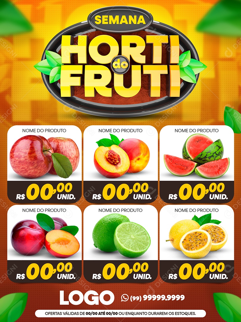 Encarte Semana do Hortifruti Maça Pêssego Goiaba Social Media  PSD Editável