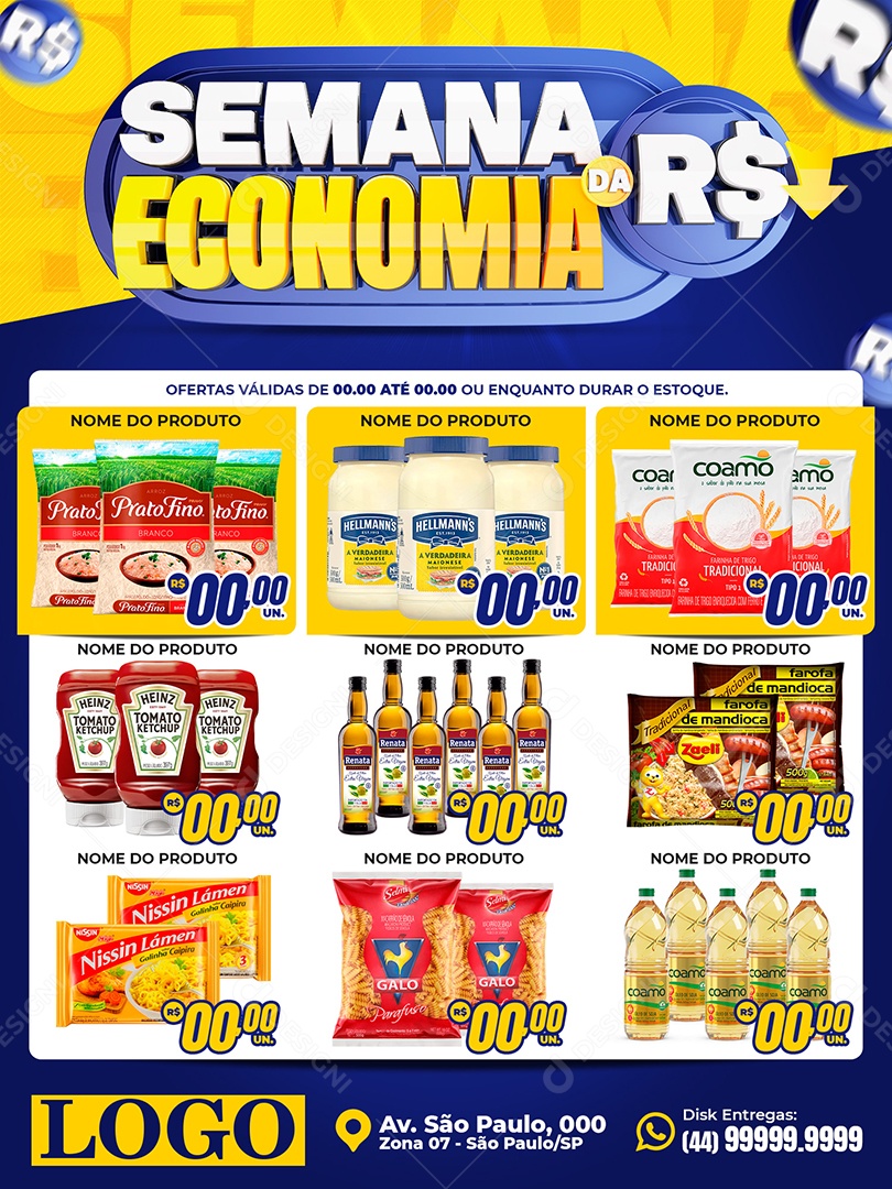 Encarte Semana Economia Arroz Maionese Ketchup Macarrão Social Media  PSD Editável