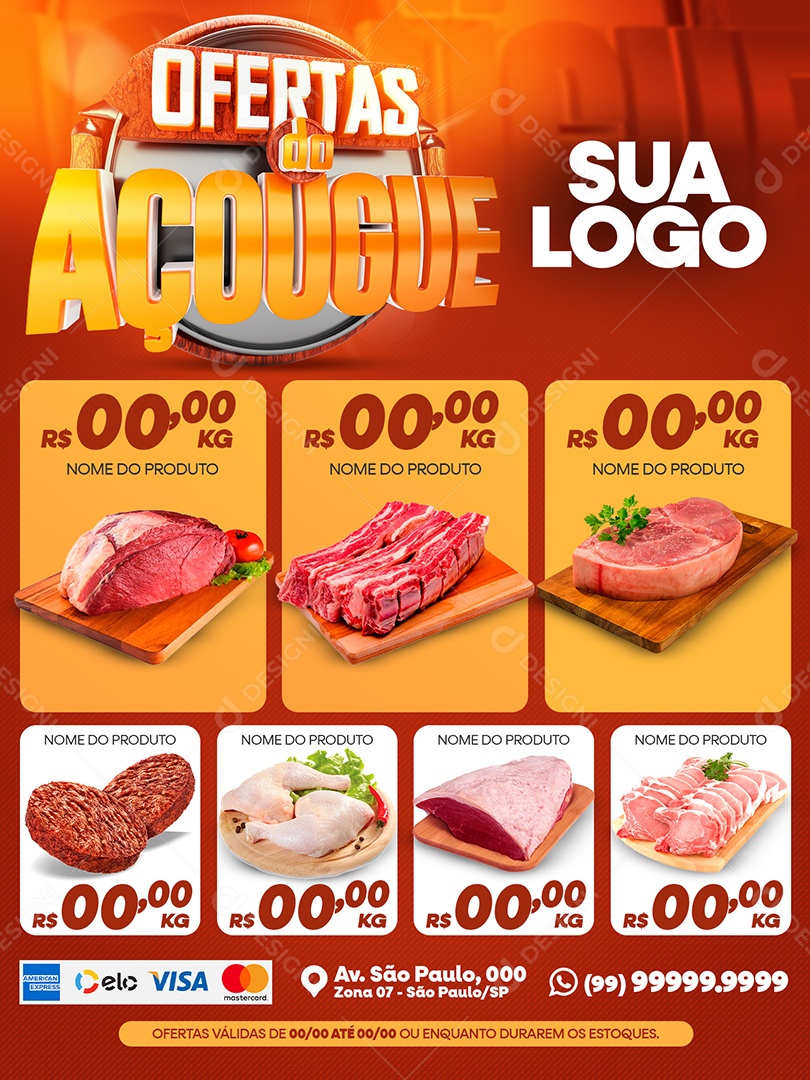 Encarte Ofertas do Açougue Costela Picanha Frango Social Media  PSD Editável