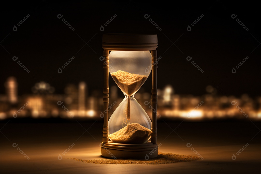 Ampulheta sobre cidade ao fundo imagem para composições Ano novo