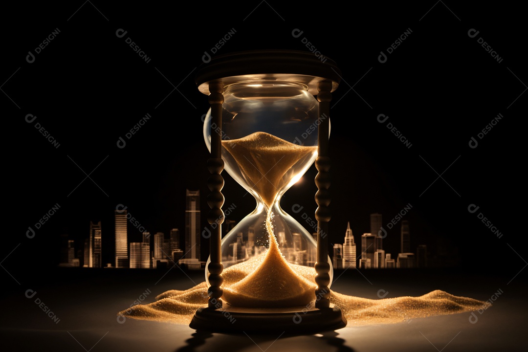 Ampulheta sobre cidade ao fundo imagem para composições Ano novo