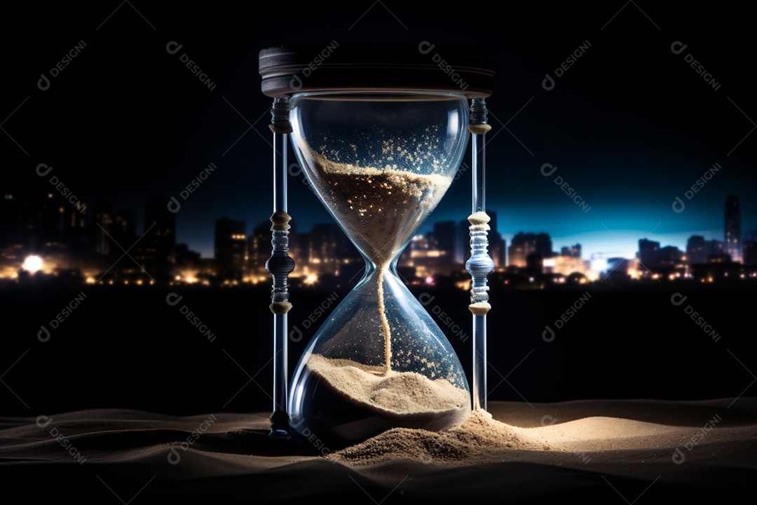 Ampulheta sobre cidade ao fundo imagem para composições Ano novo