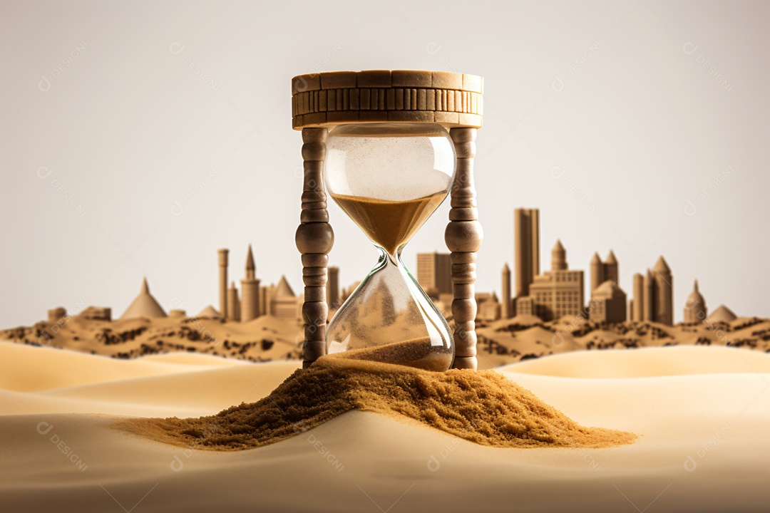 Ampulheta sobre cidade ao fundo imagem para composições Ano novo