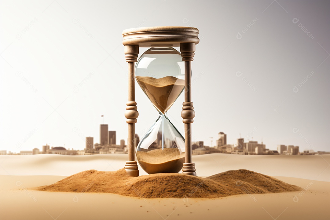 Ampulheta sobre cidade ao fundo imagem para composições Ano novo