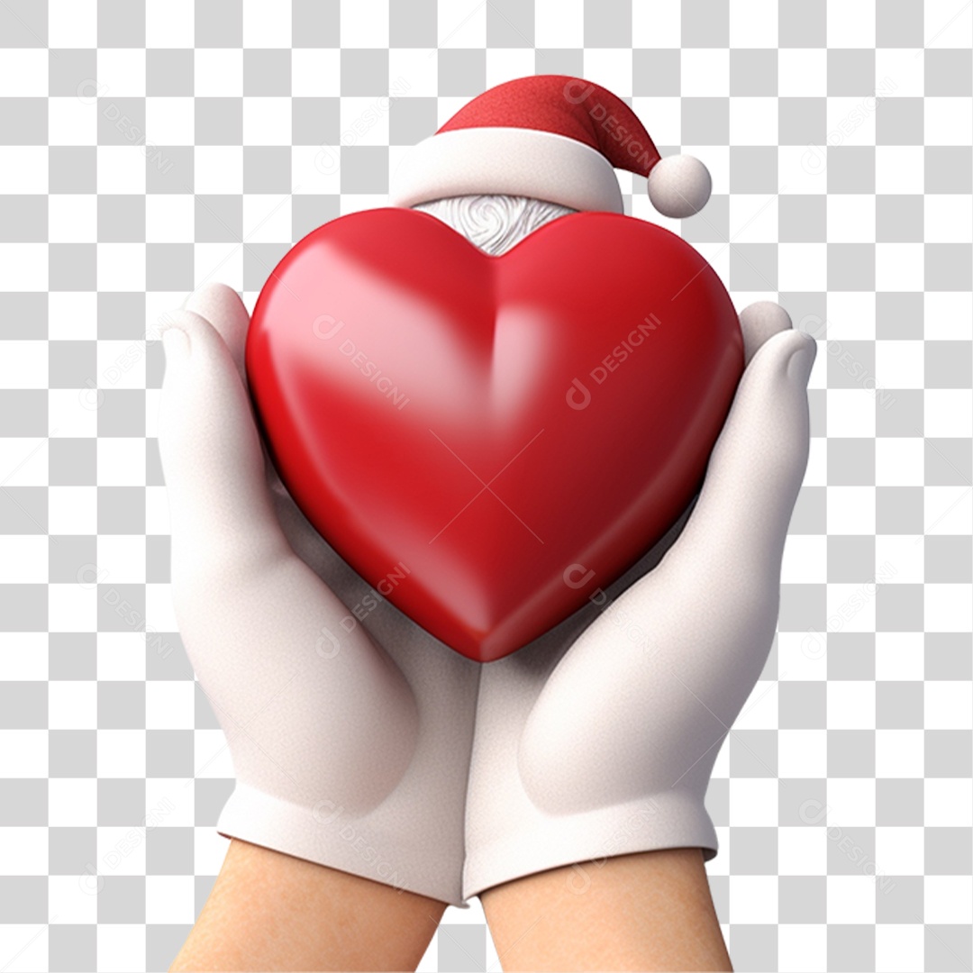 Mãos Segurando um Coração com Chapéu do papai Noel PNG Transparente