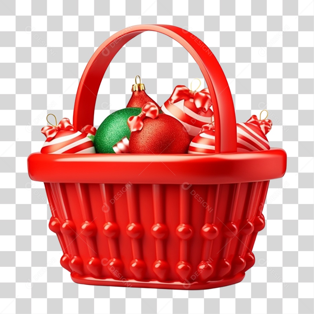 Cesta com Enfeites e Presentes de Natal PNG Transparente