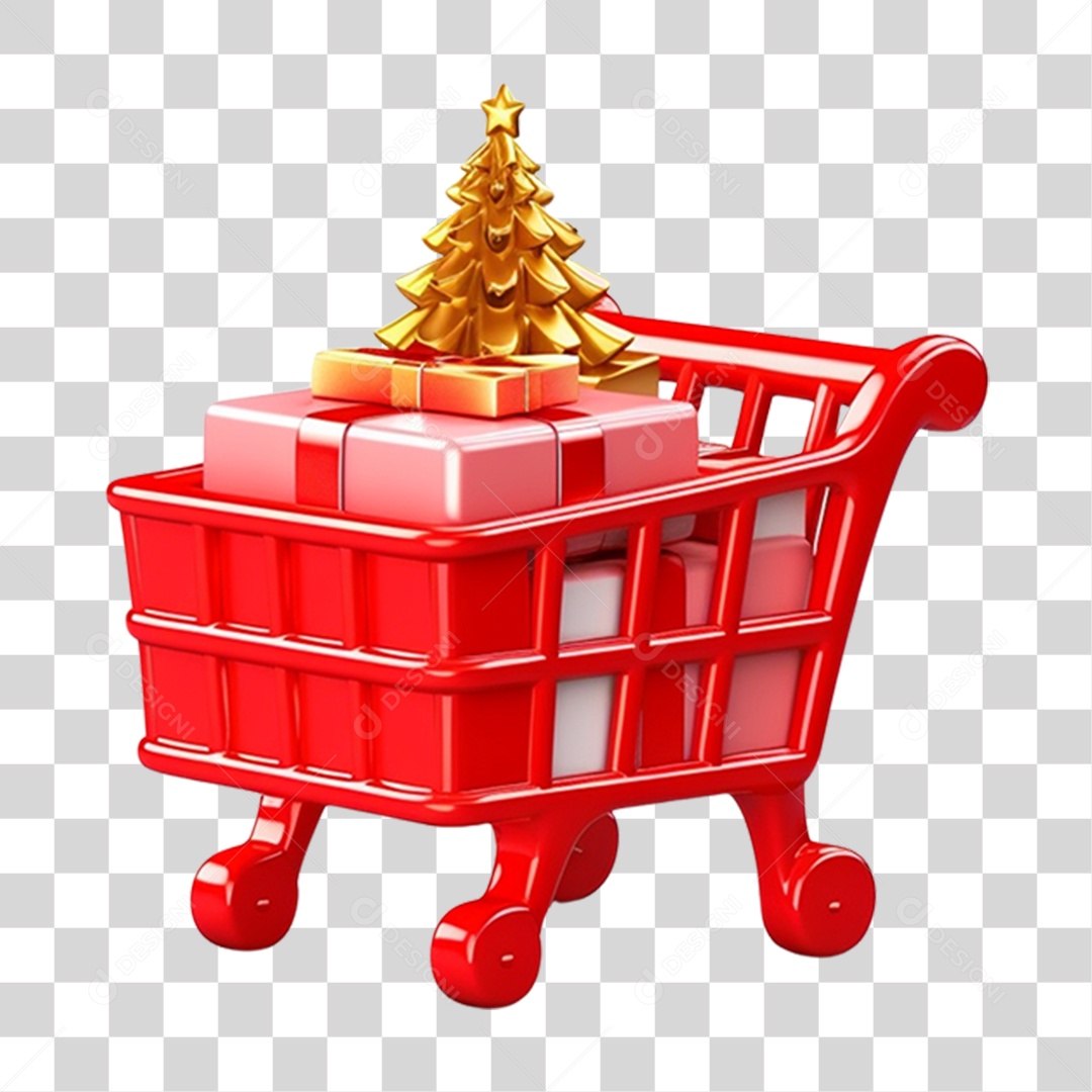 Carrinho com Enfeites e Presentes de Natal PNG Transparente