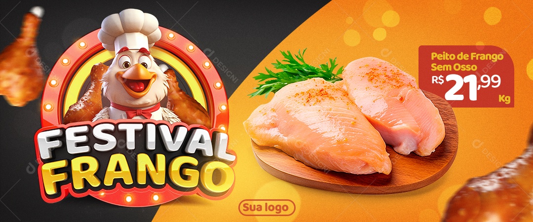 Banner Festival Frango Peito de Frango Sem Osso Supermercado Social Media PSD Editável