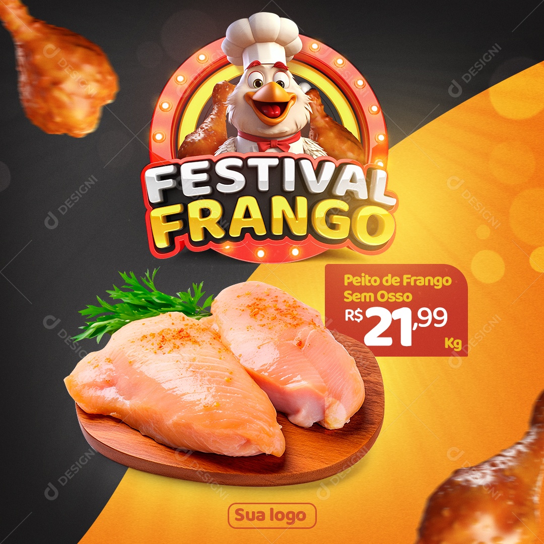 Festival Frango Peito de Frango Sem Osso Supermercado Social Media PSD Editável