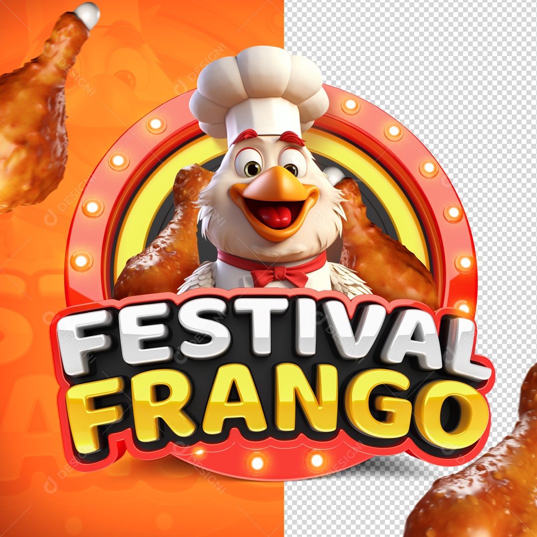 Festival Frango Selo 3D para Composição PSD