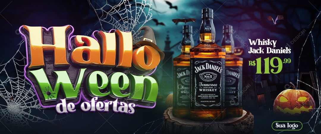 Banner Halloween de Ofertas Distribuidora de Bebidas Whisky Jack Daniels Social Media PSD Editável