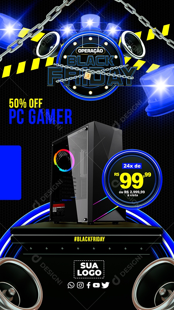 Story Black Friday PC Gamer 50% OFF Social Media  PSD Editável