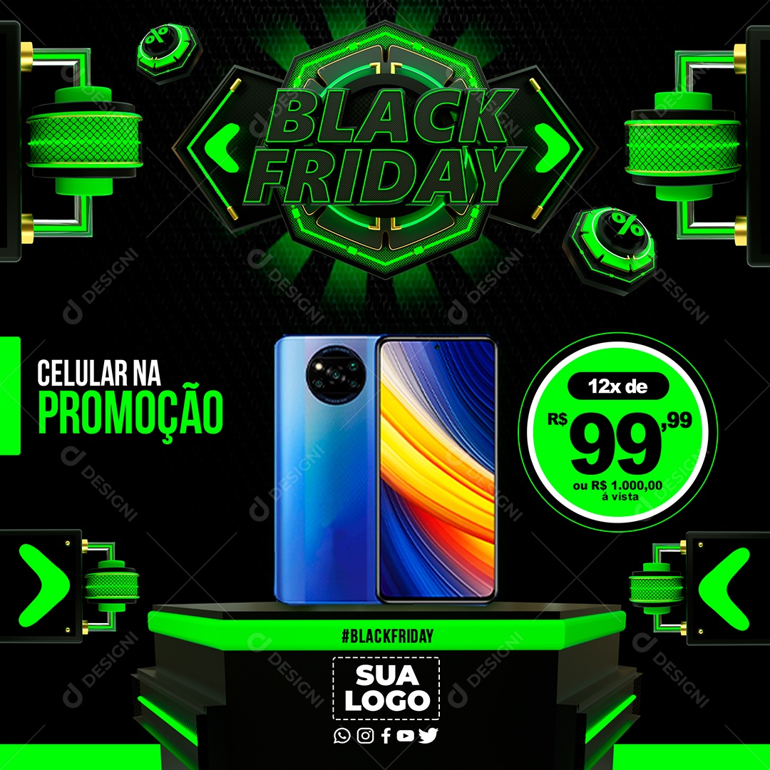 Celular Promoção Black Friday Social Media PSD Editável