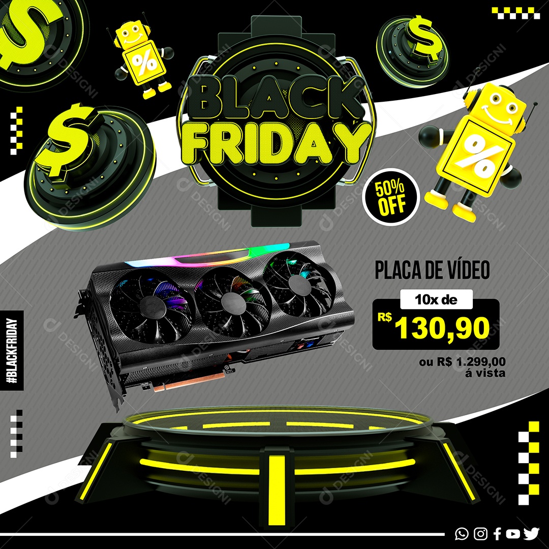 Black Friday Placa de Vídeo Social Media PSD Editável