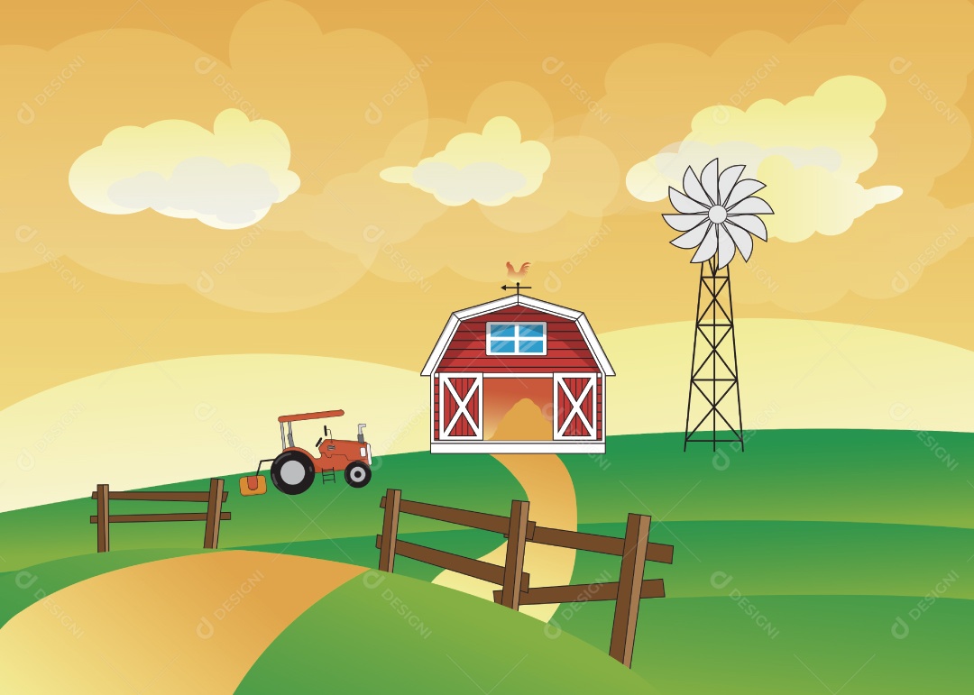 Paisagem de Uma Fazenda Ilustração Vetor EPS