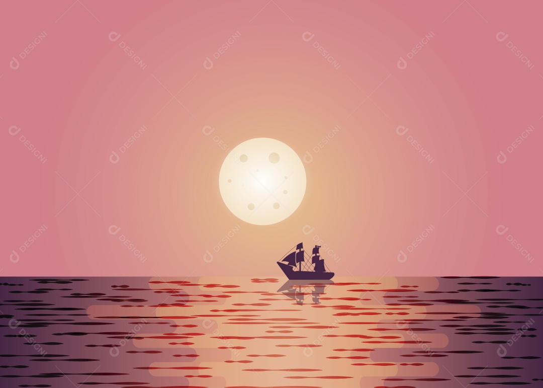 Paisagem do Mar ao Anoitecer Ilustração Vetor EPS