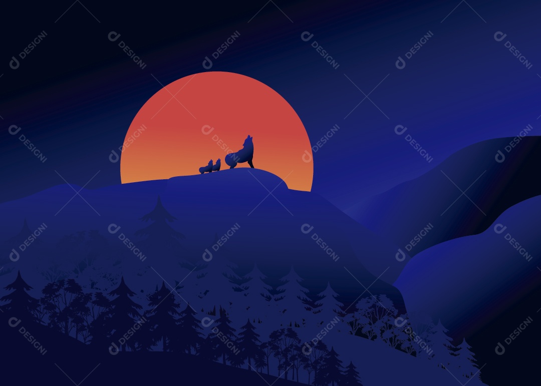 Paisagem Noturna Ilustração Vetor EPS