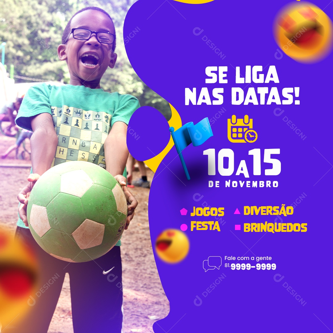 Colônia De Férias Se Liga nas Datas Jogos Festa Diversão Brinquedos Social Media PSD Editável