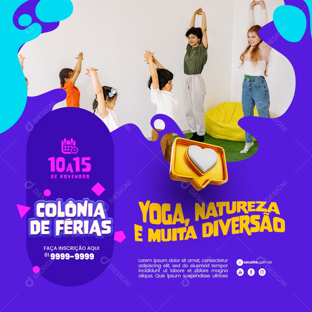 Colônia De Férias Yoga Natureza e Muita Diversão Social Media PSD Editável