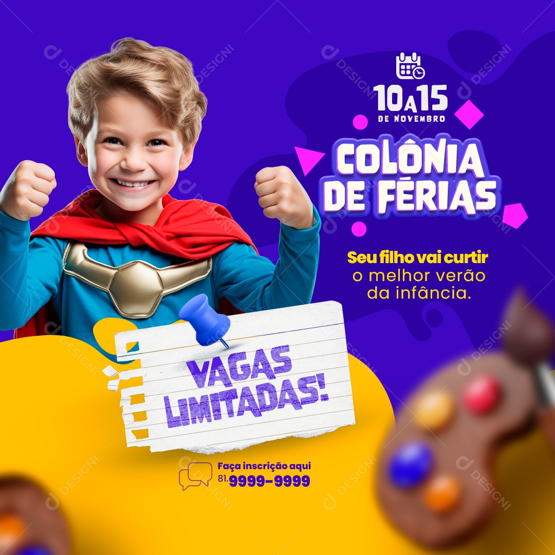 Colônia De Férias Vagas Limitadas Faça Inscrição Aqui Social Media PSD Editável
