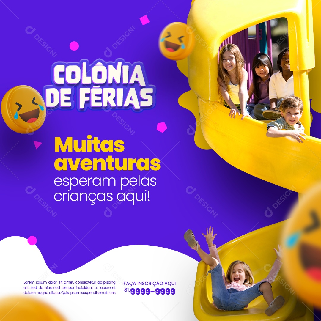 Colônia De Férias Muitas Aventuras Esperam pelas Crianças Aqui Social Media PSD Editável