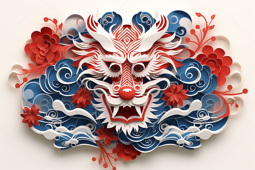 Feliz Ano Novo Chinês 2024 Signo do Zodíaco, ano do Dragão, em fundo branco