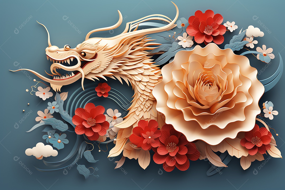 Feliz Ano Novo Chinês 2024 Signo do Zodíaco, ano do Dragão, em fundo branco