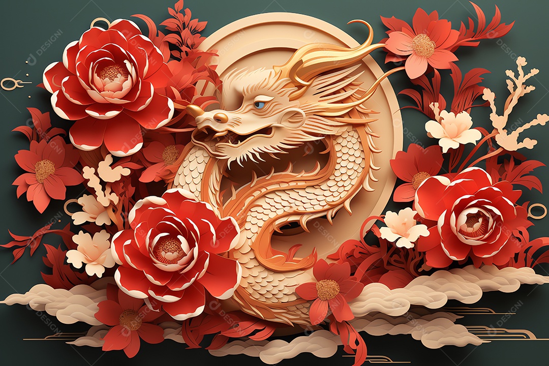 Feliz Ano Novo Chinês 2024 Signo do Zodíaco, ano do Dragão, em fundo branco