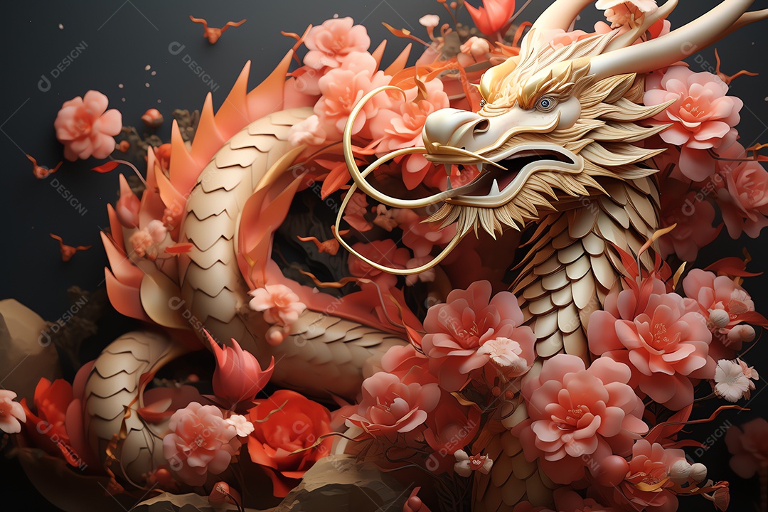 Feliz Ano Novo Chinês 2024 Signo do Zodíaco, ano do Dragão, em fundo branco