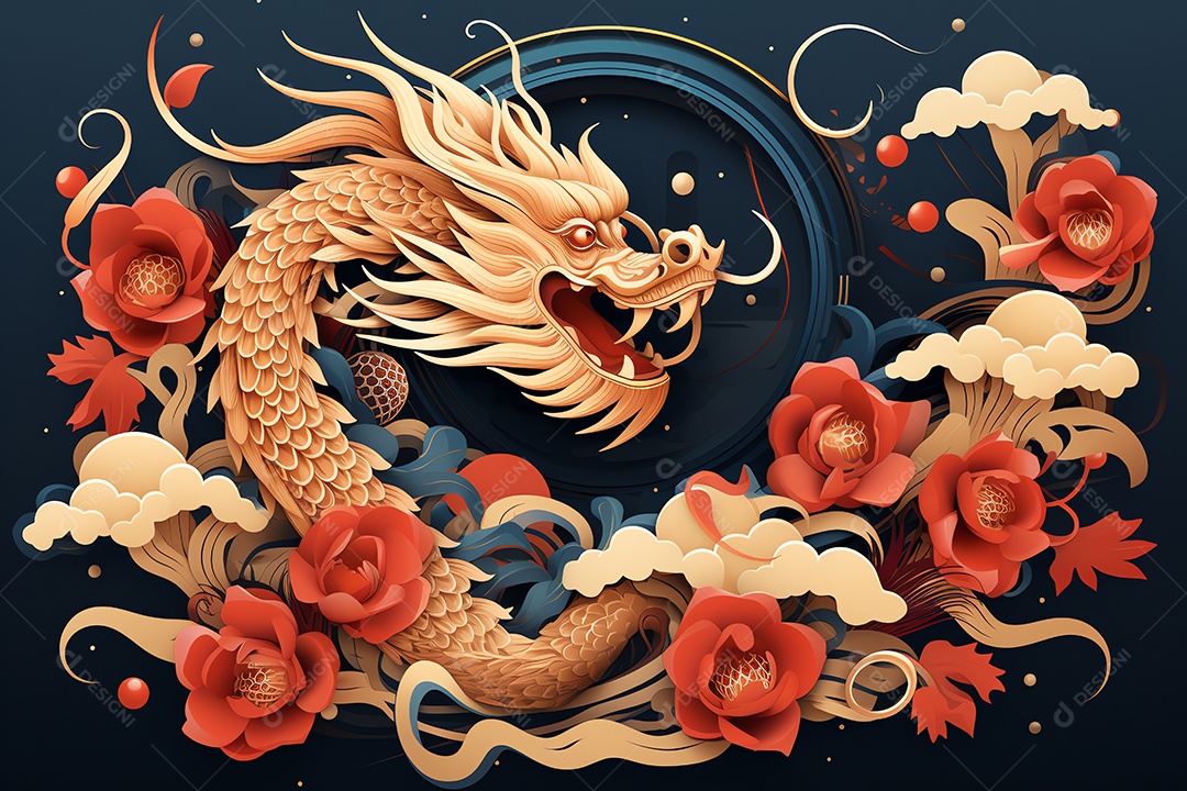 Feliz Ano Novo Chinês 2024 Signo do Zodíaco, ano do Dragão, em fundo branco