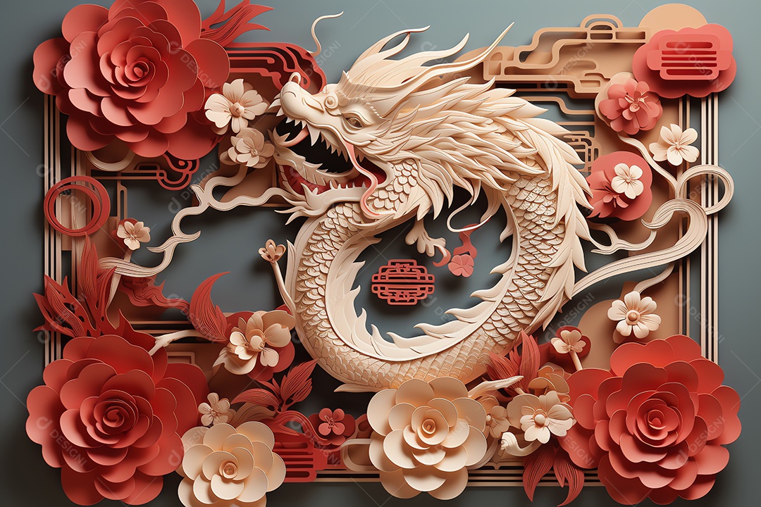 Feliz Ano Novo Chinês 2024 Signo do Zodíaco, ano do Dragão, em fundo branco