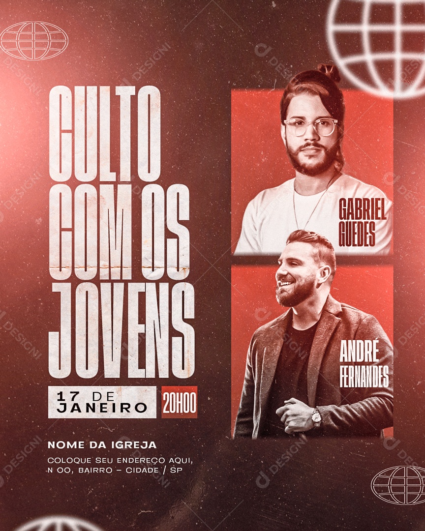 Flyer Culto Com Os Jovens Social Media PSD Editável