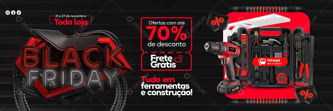 Carrossel Black Friday tudo em Ferramenta de Construção Social Media  PSD Editável
